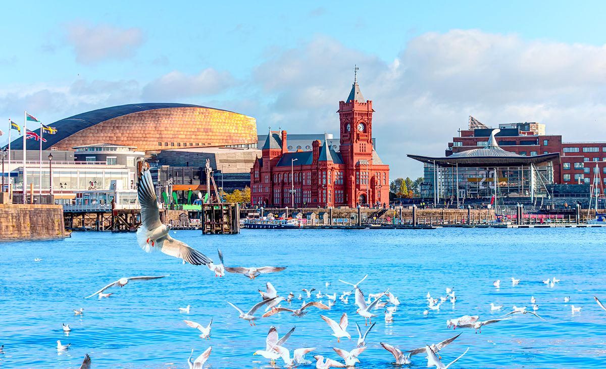 Cardiff Bay looking back toward the city
