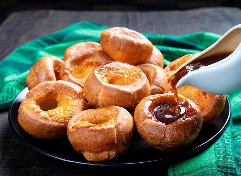 Yorkshire puddings and gravy — Sunday lunch at a country pub